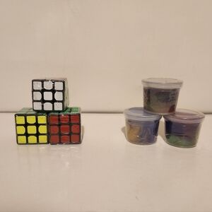 Lot of Mini Fidgets 3 mini Rubik's Cubes, and 3 mini Slime Buckets